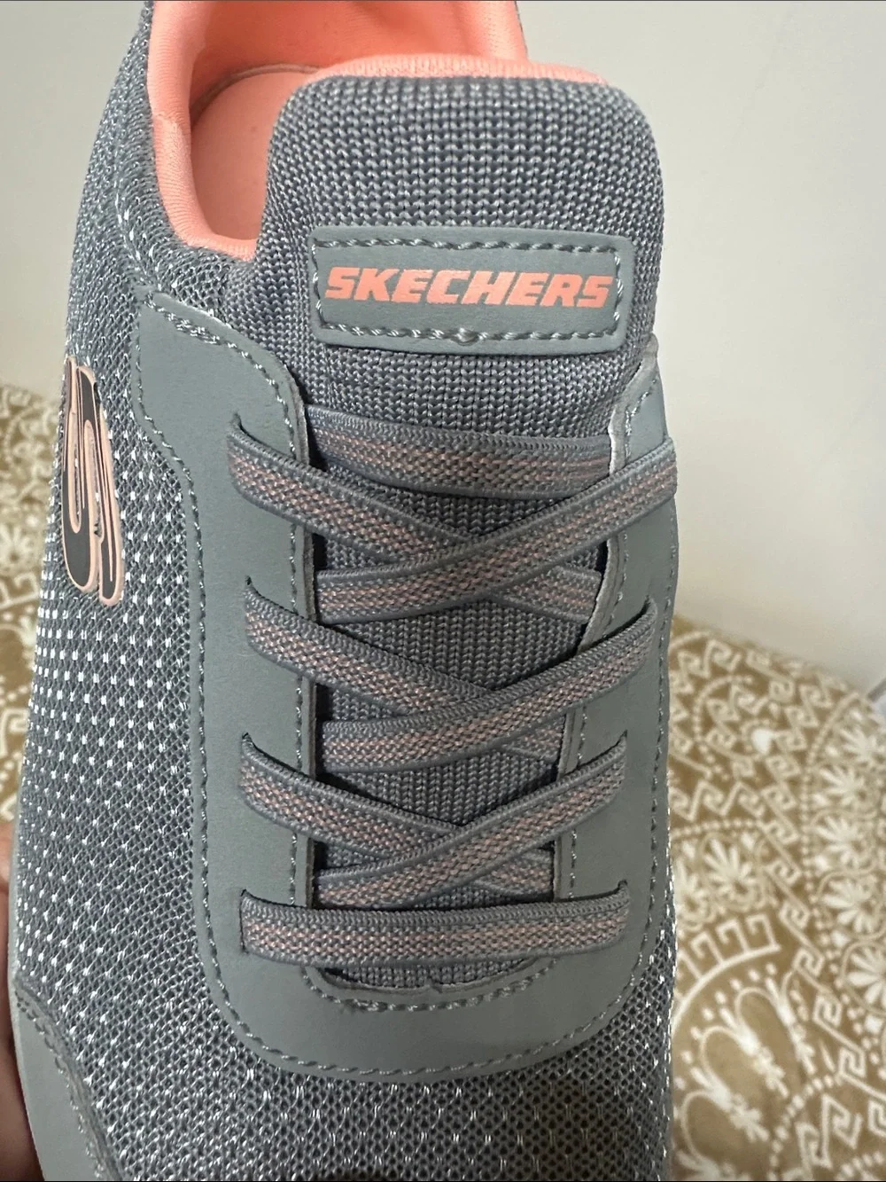 Skechers Gray with Coral Lined Slip-On Lace Sneakers